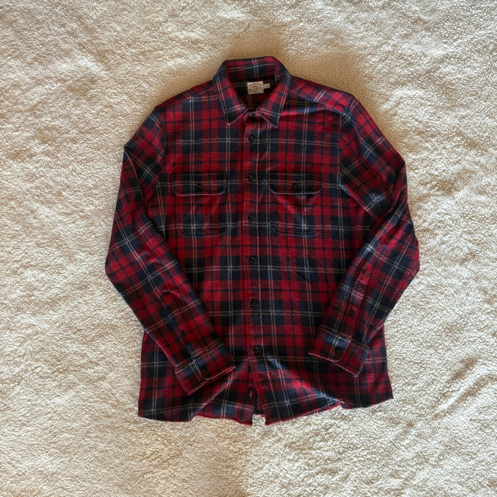 Faherty Legend Sweater‎ Shirt Double Pocket Men's L Red Plaid